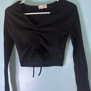Derek Heart Black Ruched Crop Blouse